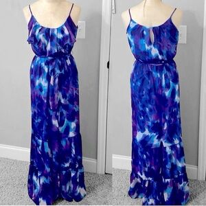 Bisou Bisou Blue Purple Tiered Ruffle Maxi Dress 10 Flowy Lined Wedding Cruise